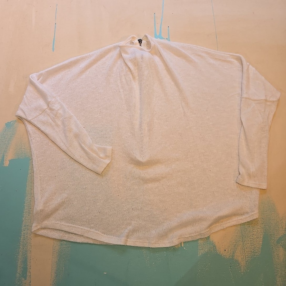 Jolie Los Angeles White Sz XL Waffle Knit Zip Pullover Oversized Boxy Top 24X24"